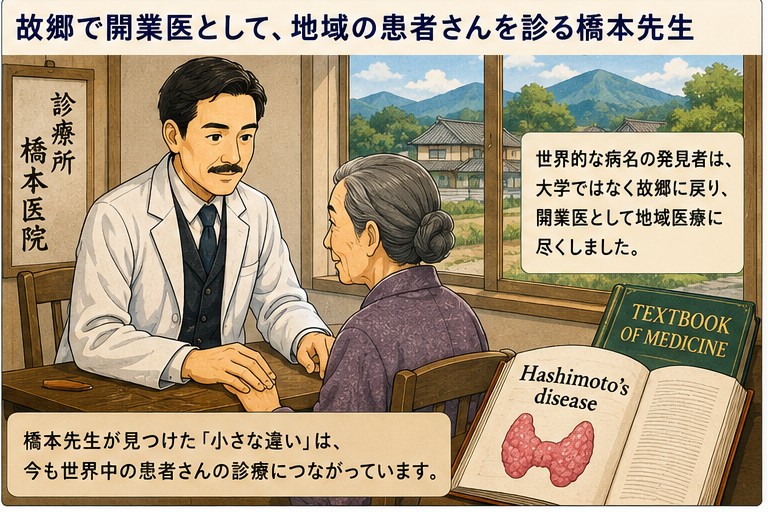 故郷で開業医として地域の患者を診る橋本策先生