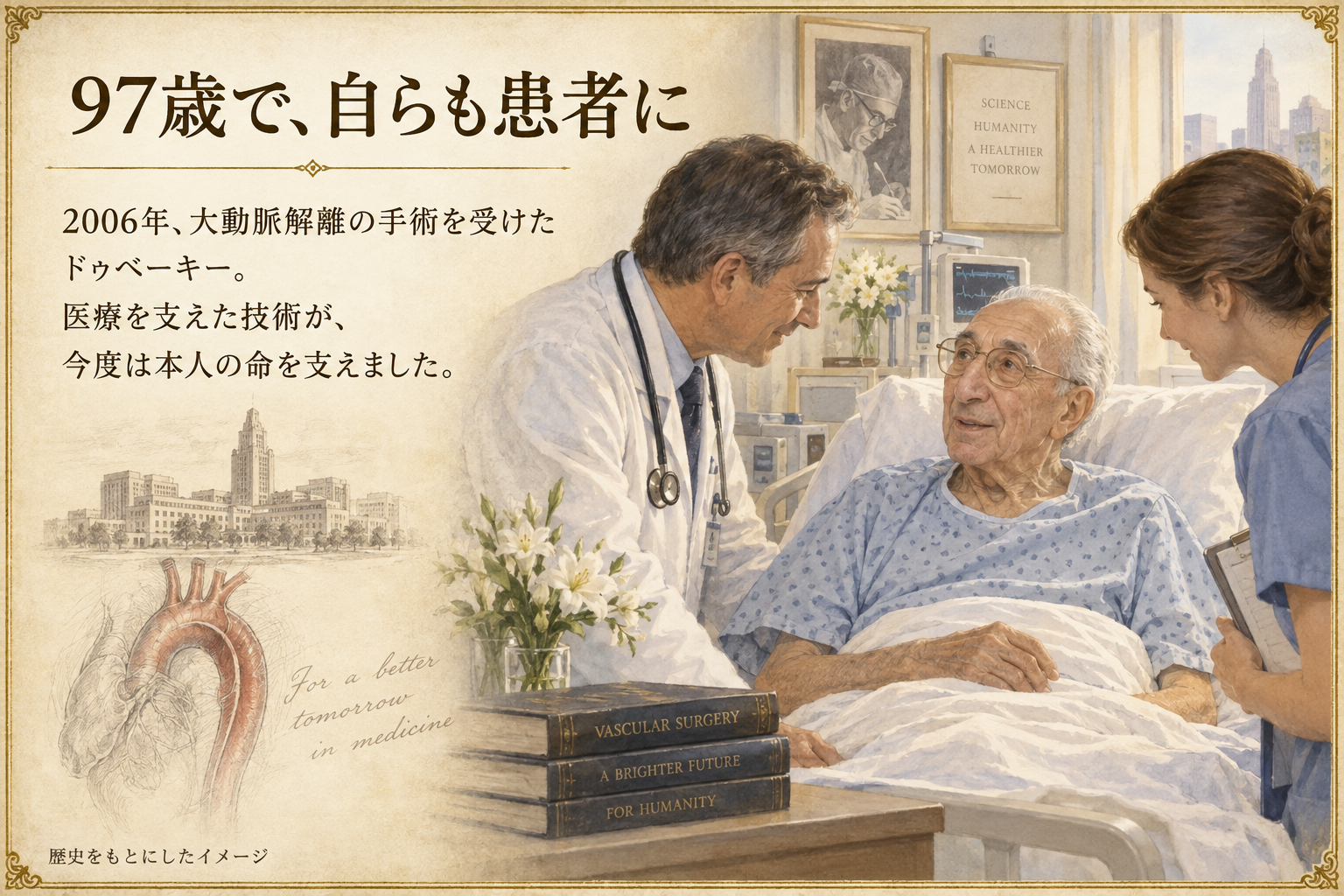 97歳で大動脈解離の手術を受けたドゥベーキーの再現イメージ